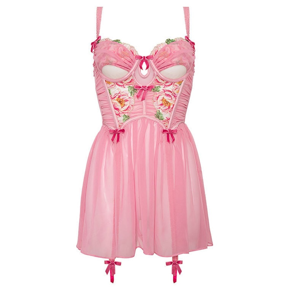 For love and lemons needlepoint mini baby doll dress size small and thong medium - Picture 5 of 6